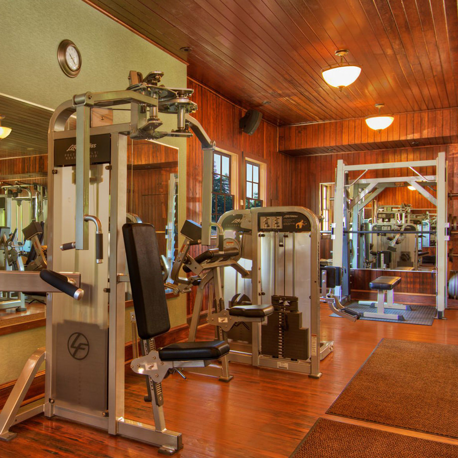 The fitness center and a few of the workout machines and equipment